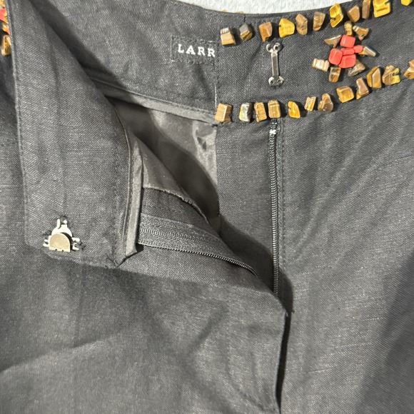 Larry Levine Linen blend Black Cropped Pants Beaded Embellished Waist 12 - Picture 7 of 14